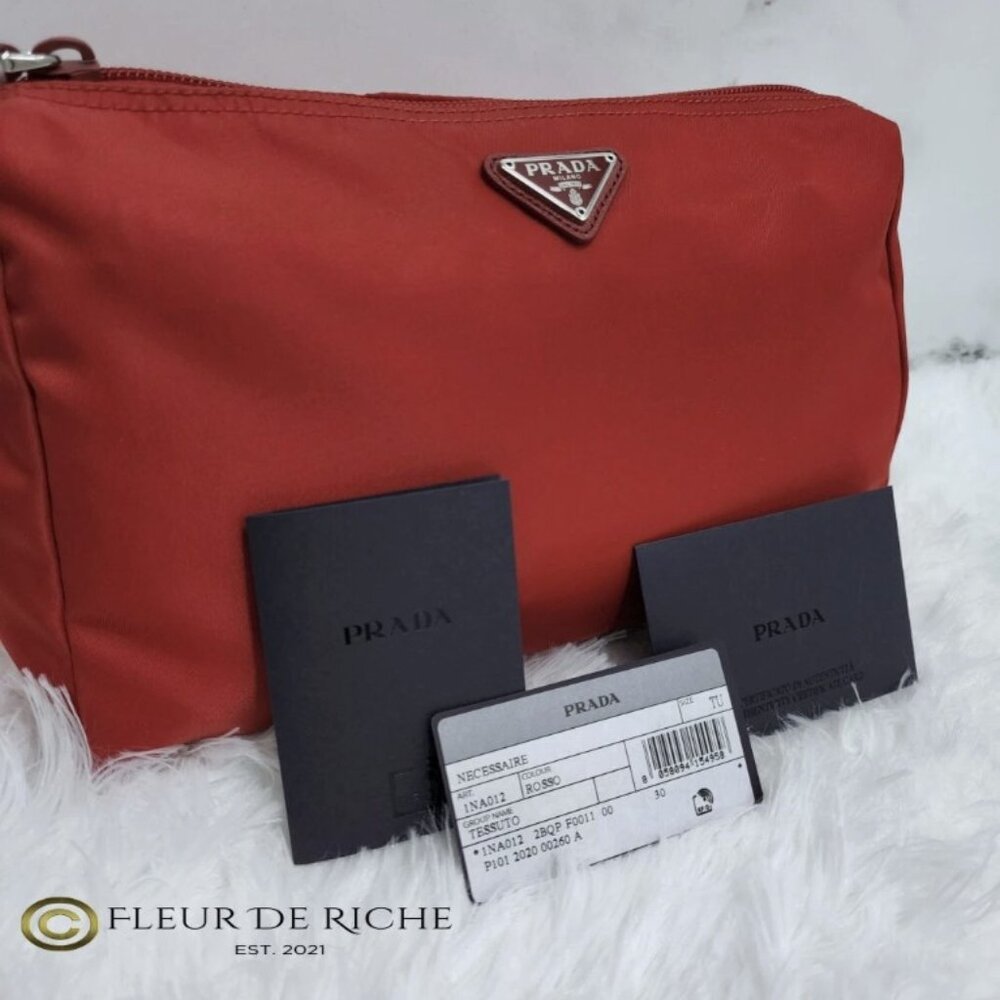 Prada Necessaire Tessuto Nylon Medium Toiletry Clutch Case Red Rosso 1NA012 - Picture 11 of 11